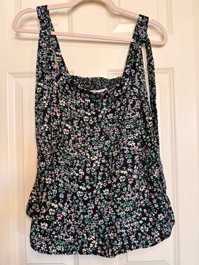 Hippie Rose Black Floral Tie-Strap Tank with Pink, Cream & Green Accents